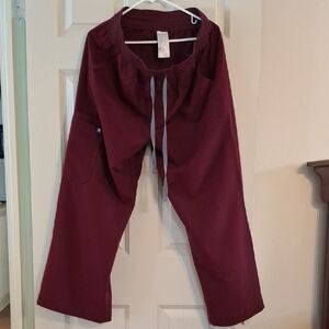Figs *HEMMED* High Waisted Isabel Wide Leg Scrub Pants - Burgundy